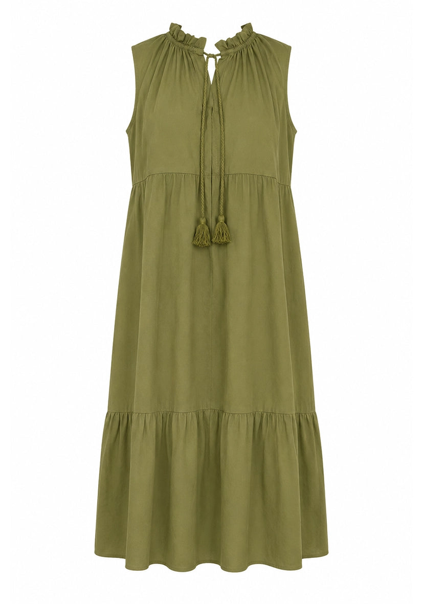 Maxi Dress PomPom - oliv