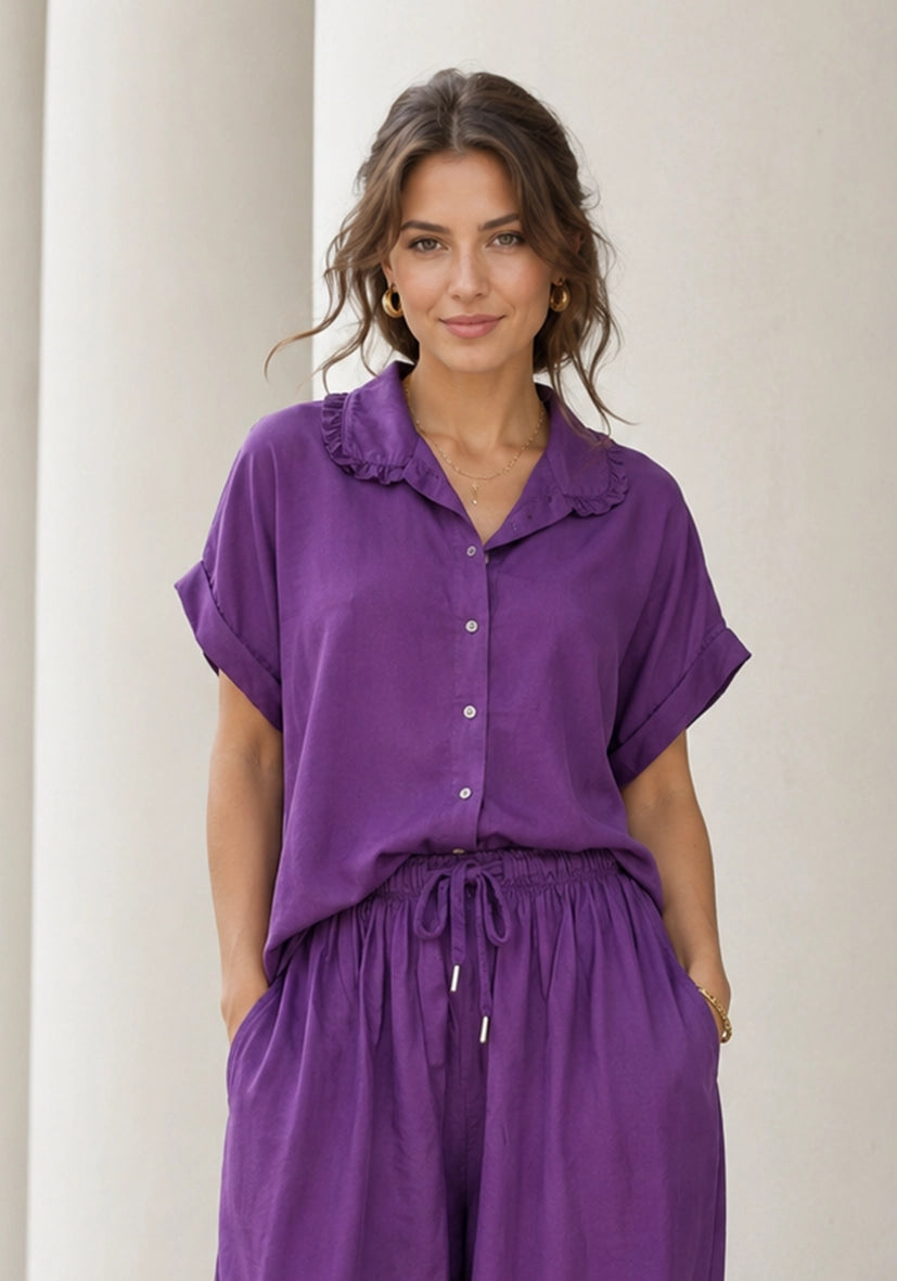Blouse ruffled collar - lila