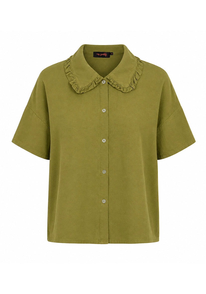 Blouse ruffled collar - oliv