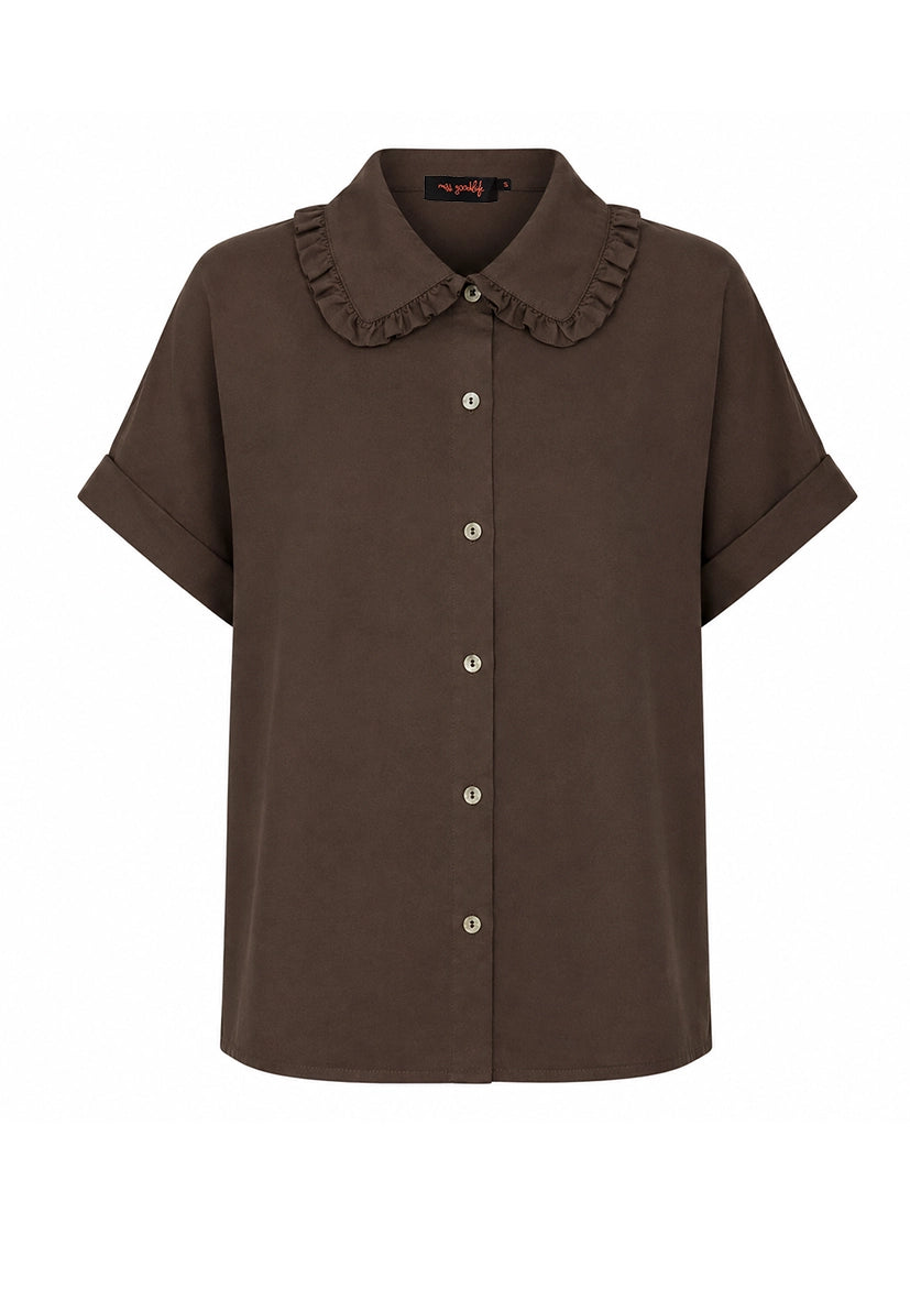 Blouse ruffled collar - braun