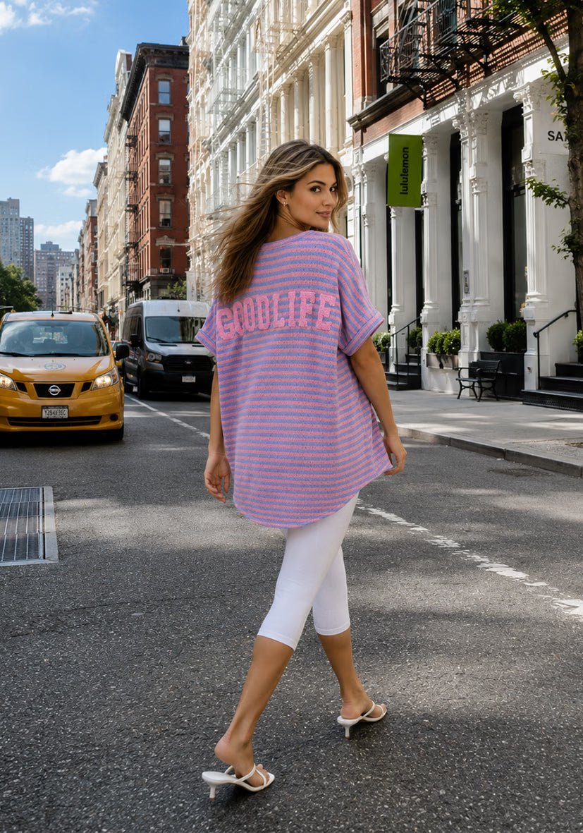 Longshirt summer stripes - flashrose
