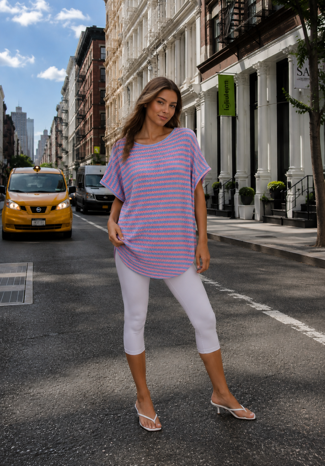 Longshirt summer stripes - flashrose