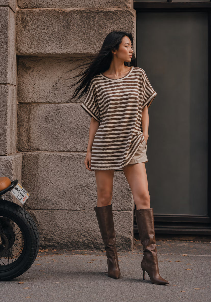 Longshirt summer stripes - brown