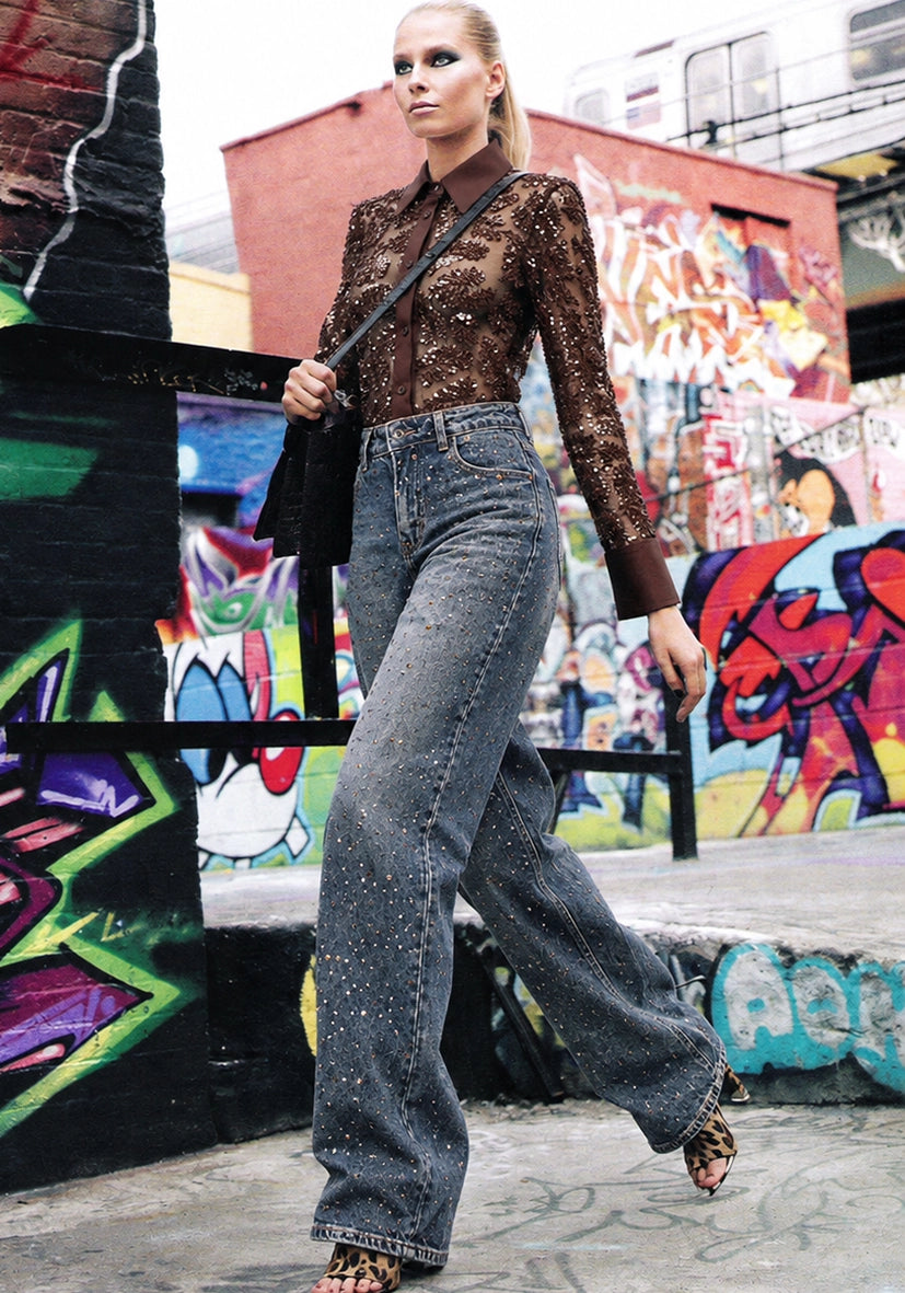 Jeans Crystal Studded  - blau