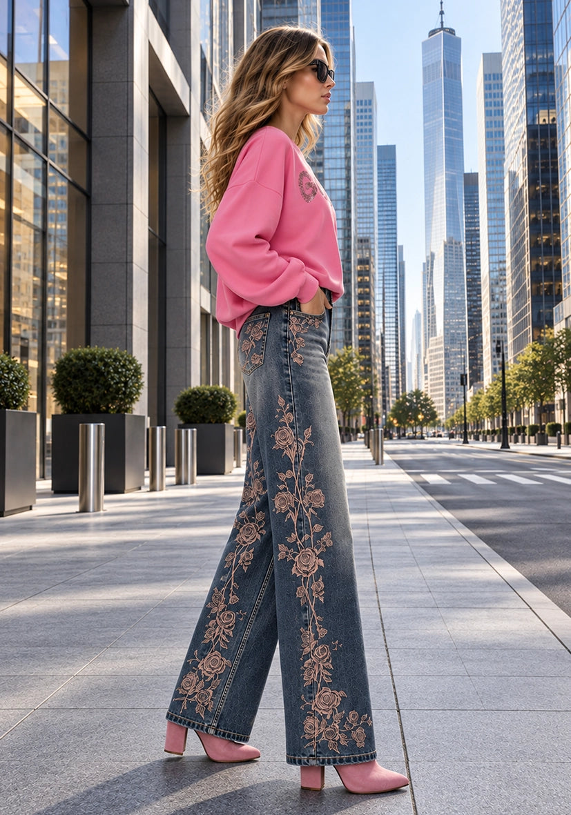 Jeans Sparkly Roses
