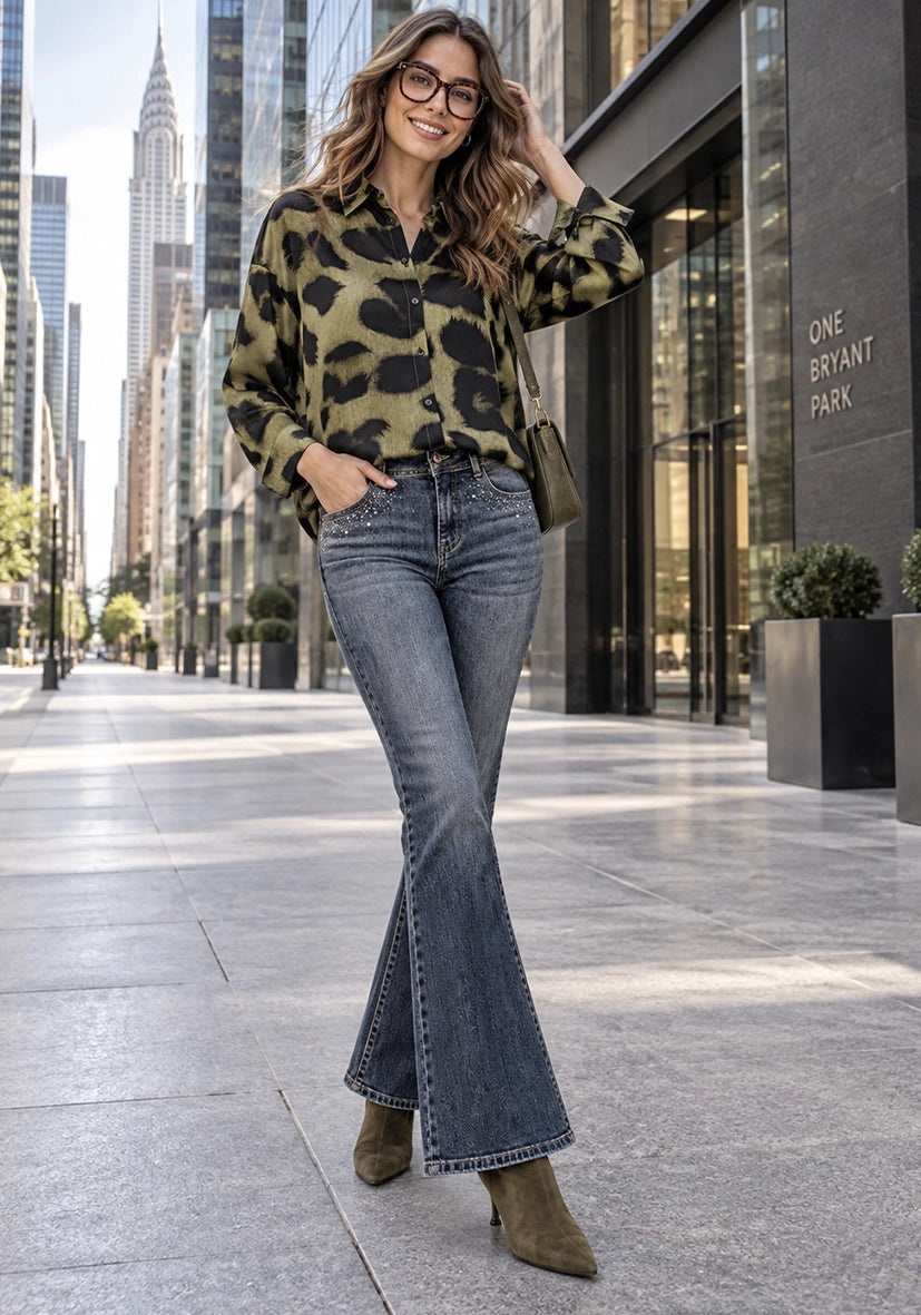Flared Jeans Sparkle - grau