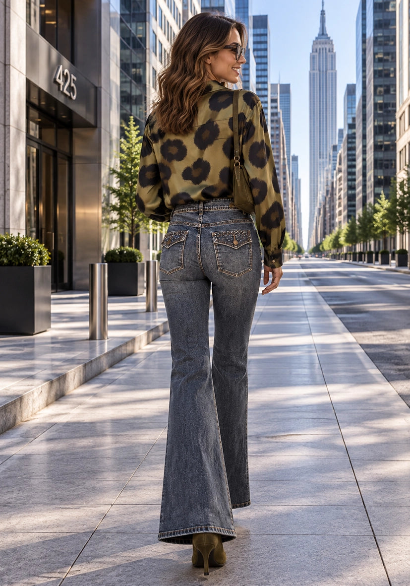 Flared Jeans Sparkle - grau