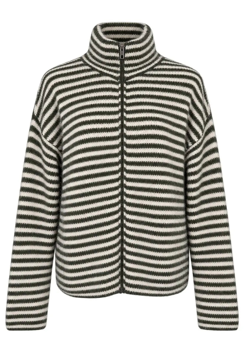 Strickjacke Stripes - olive/offwhite