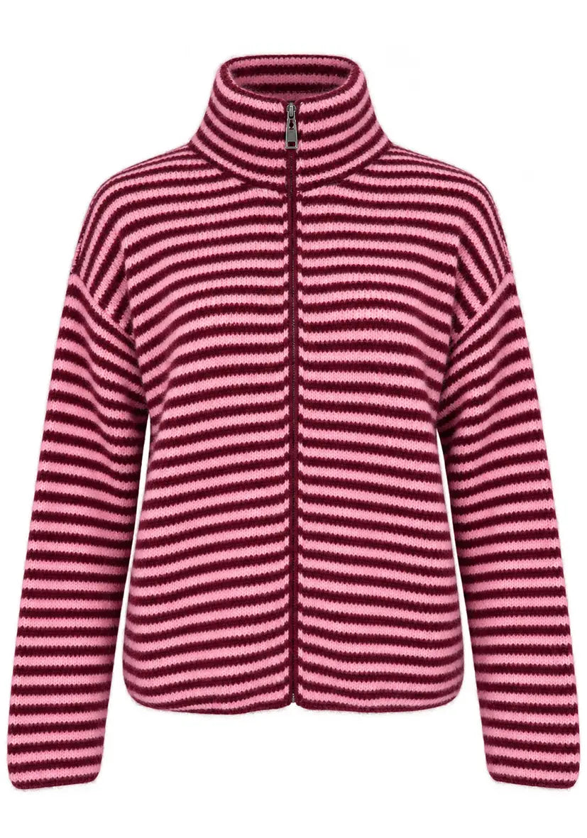 Strickjacke Stripes - bordeaux/flashrose