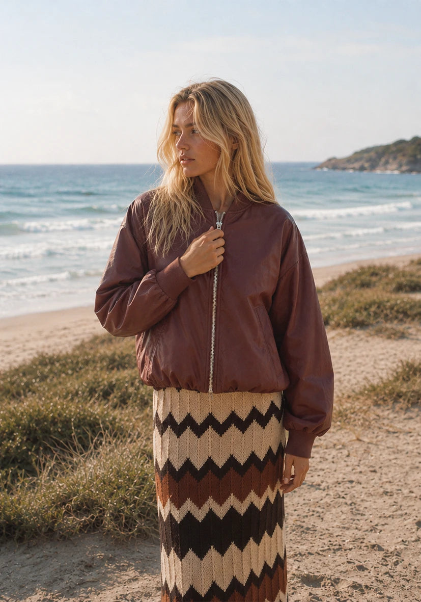 Plain bomber jacket - Plum