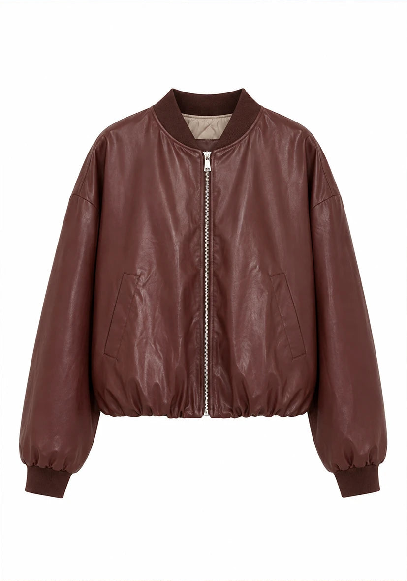 Plain bomber jacket - Plum