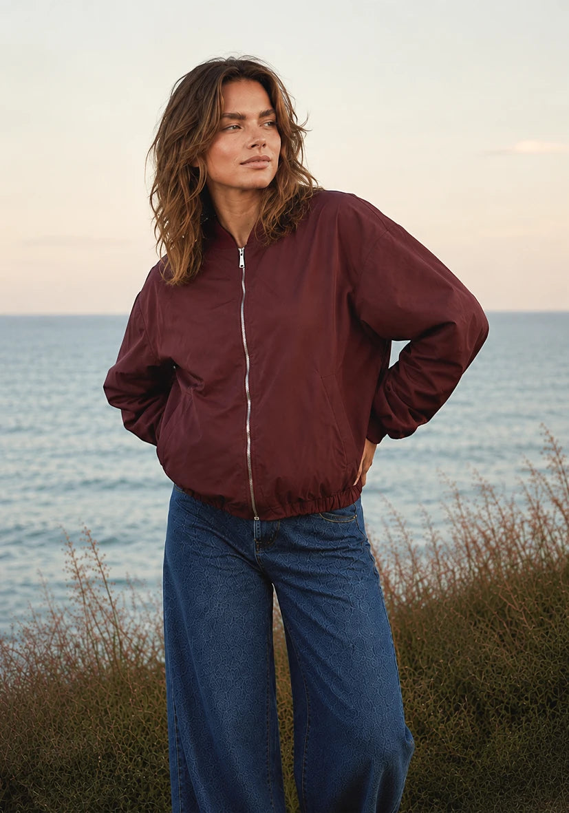 Plain bomber jacket - Plum