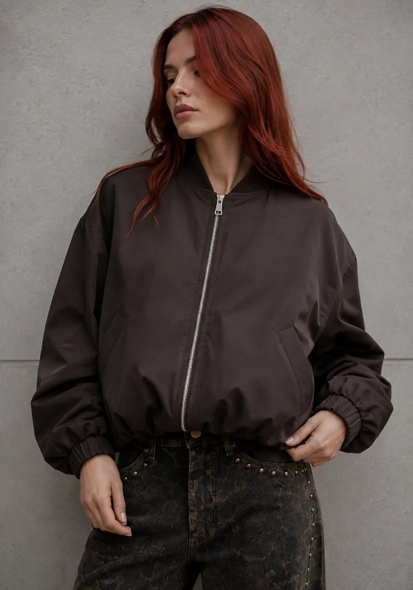Plain bomber jacket - Plum