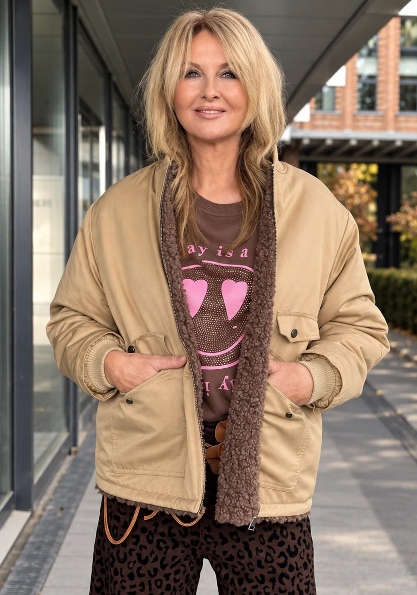 Wende-Bomberjacke Teddy - beige
