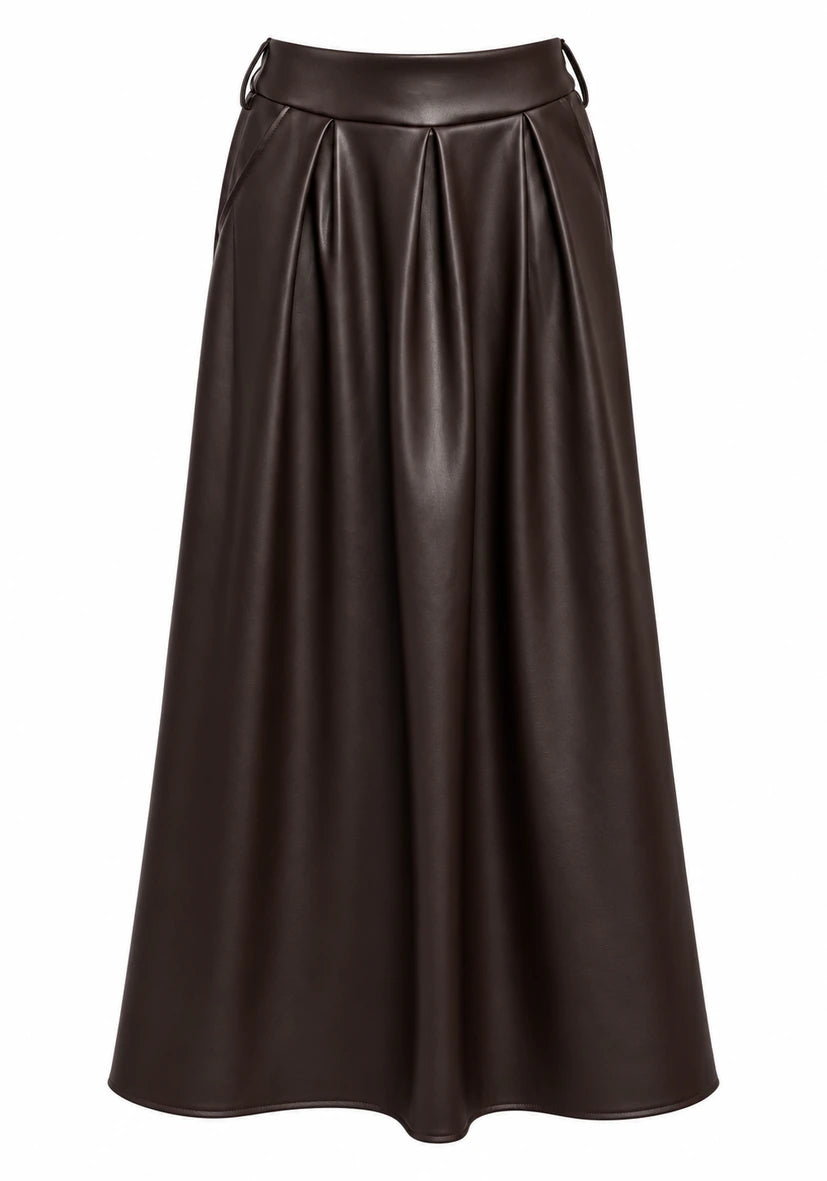 Leather Midi Skirt - dunkelbraun