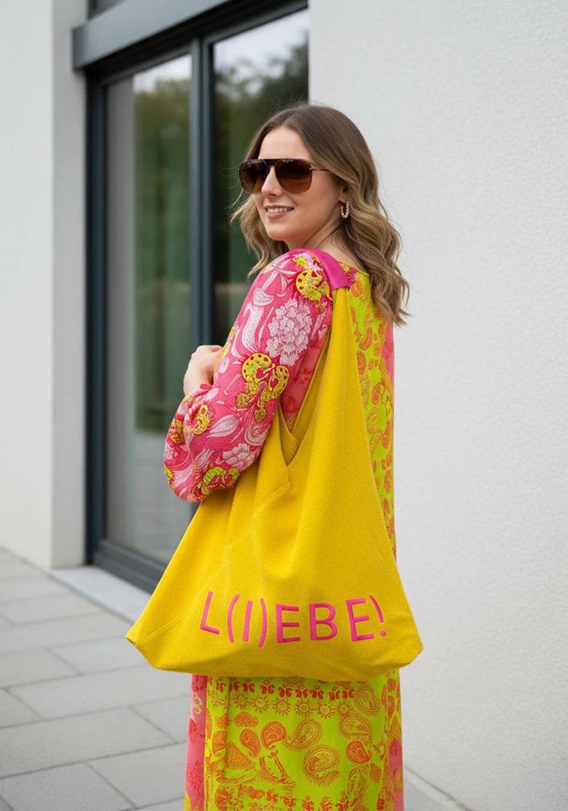 Velours-Shopper L(i)ebe- gelb
