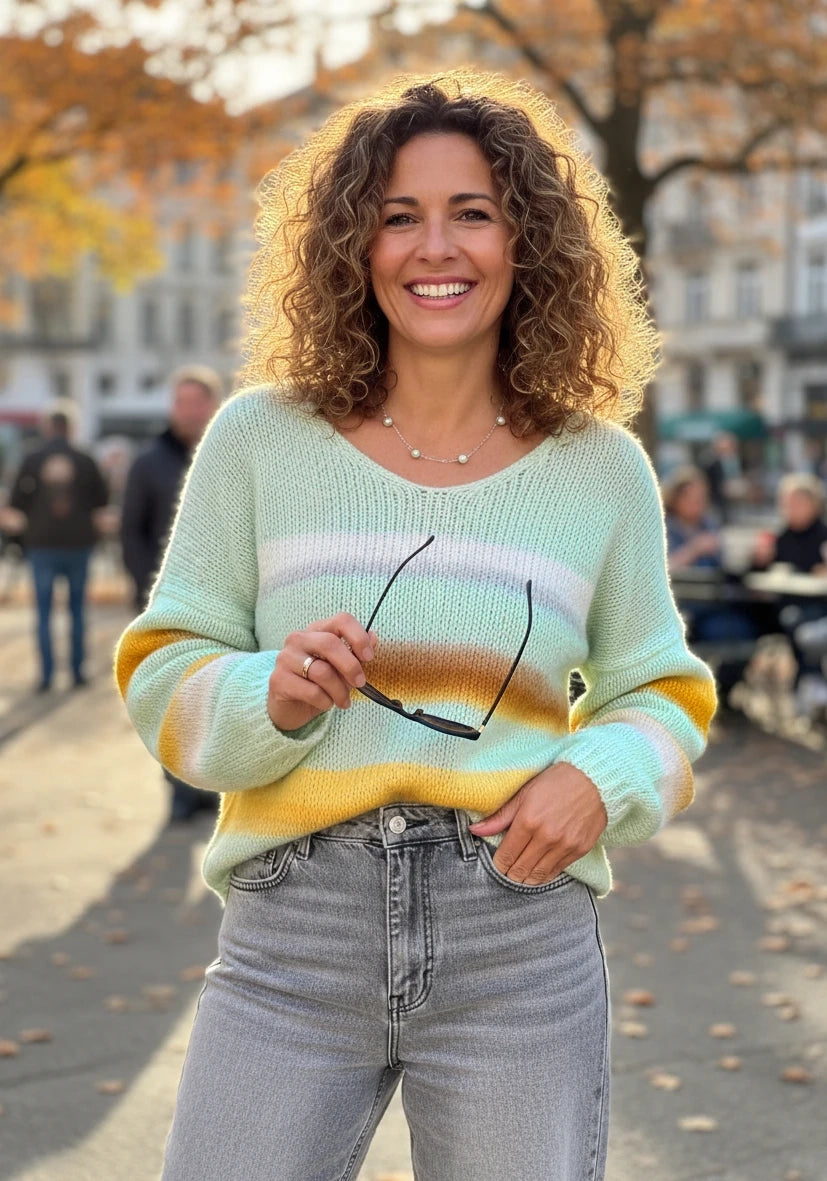 Pullover gebrushed mit multicolor Stripes - mint