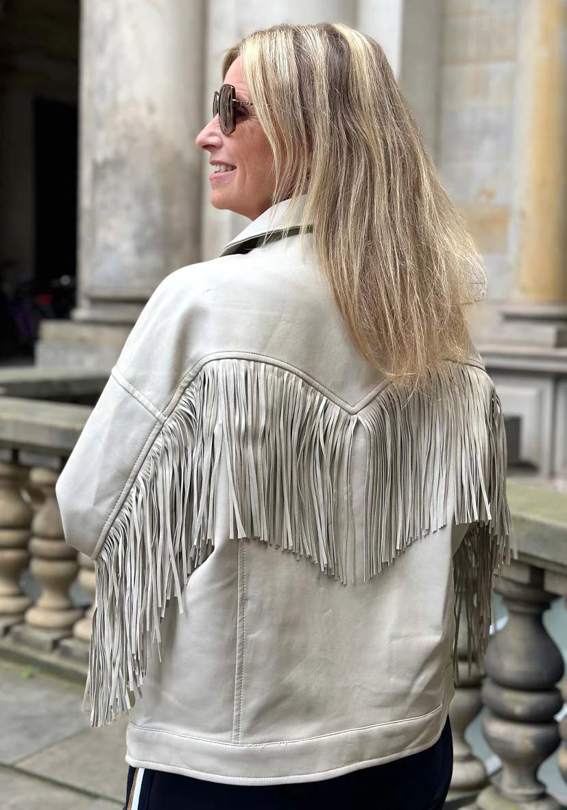 Vegane Lederjacke mit Fransen - beige
