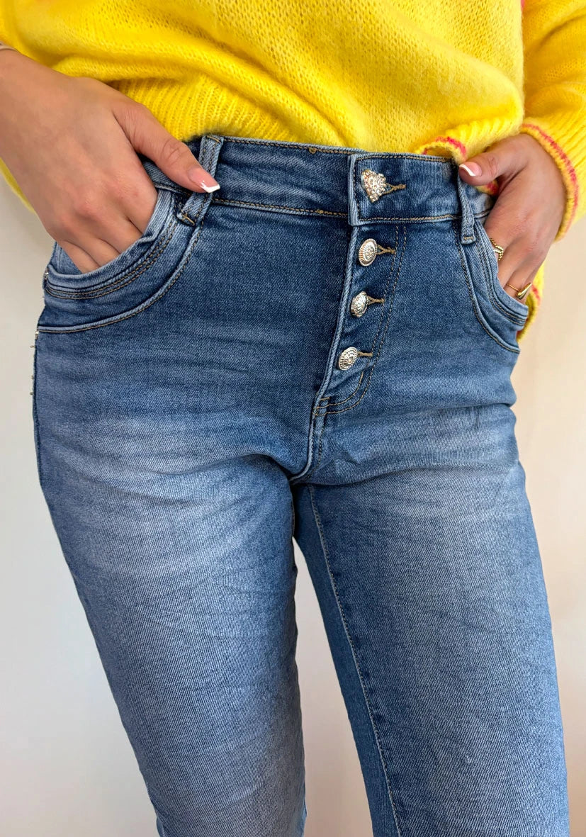 Star Jeans Heart Button - blue