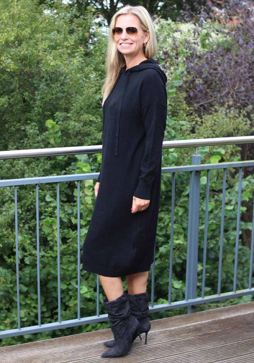 Dress Knitted Hoodie long - black