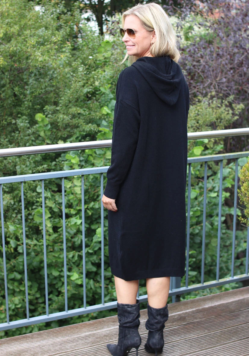 Dress Knitted Hoodie long - black