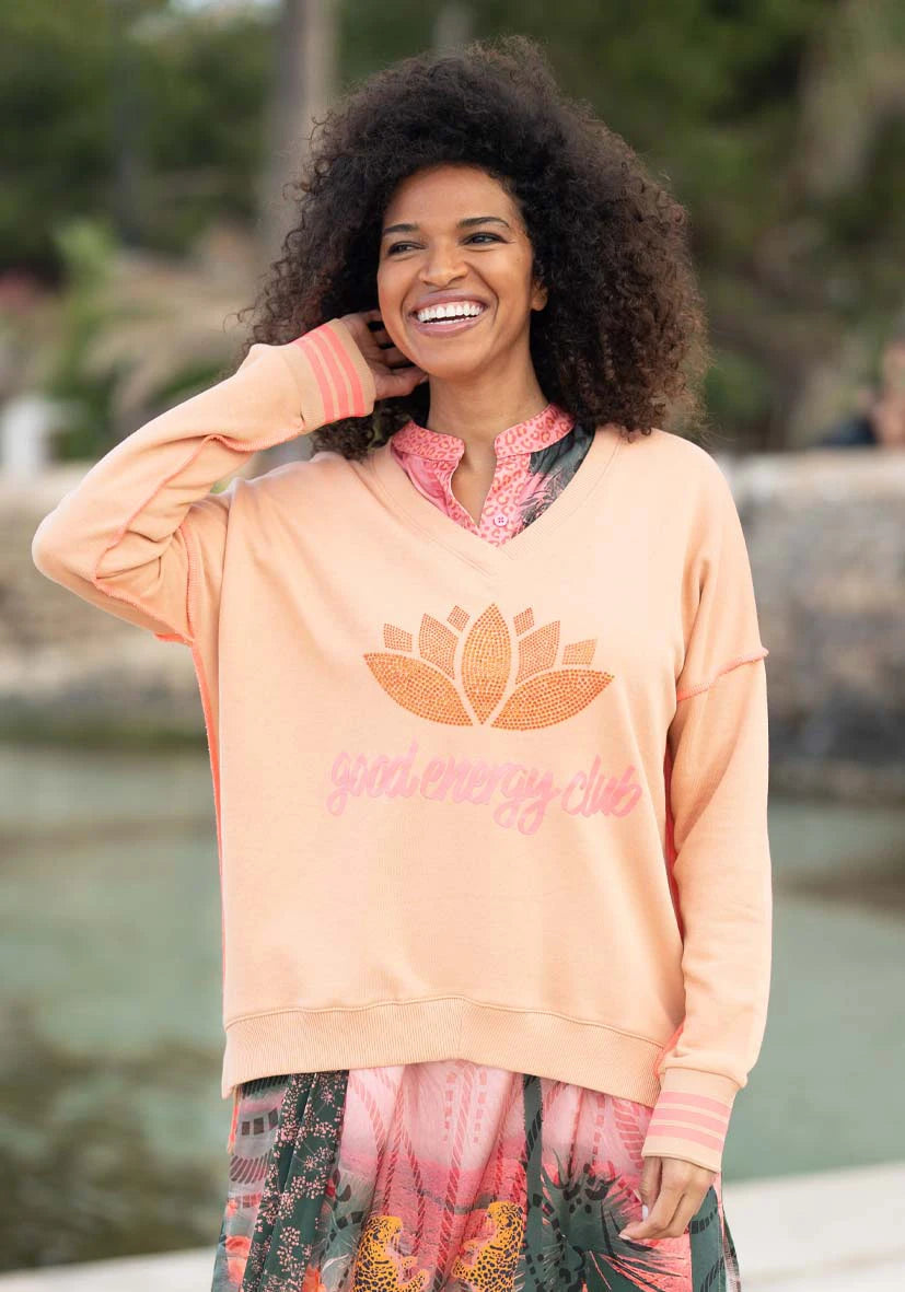 V-Neck Good Energy Namasté Strass - puder