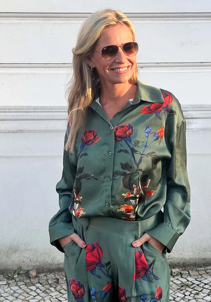 Blouse Roses green