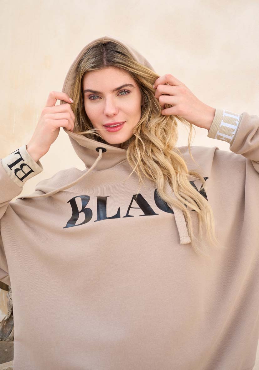 Hoodie Black and White - sand