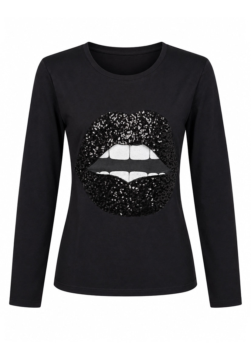 Longsleeve sparkle lips - Schwarz
