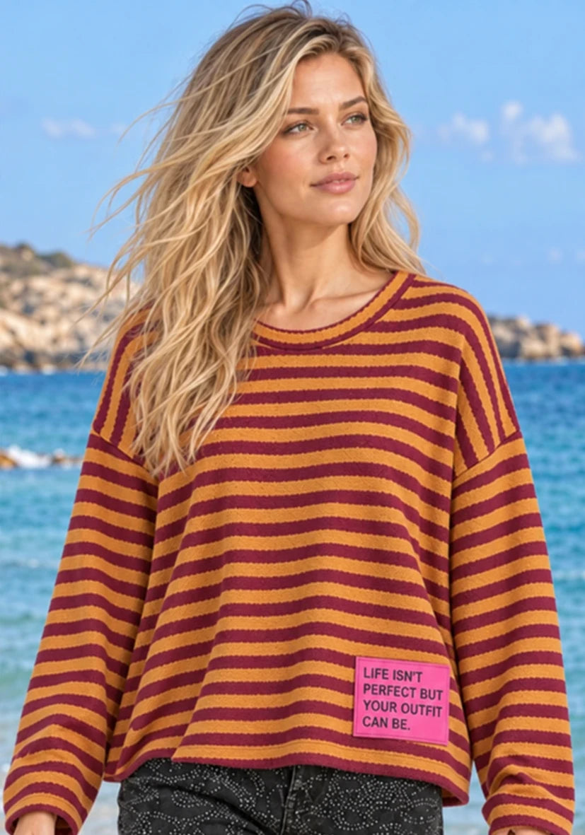 Knit Sweater stripes - Plum/Gold