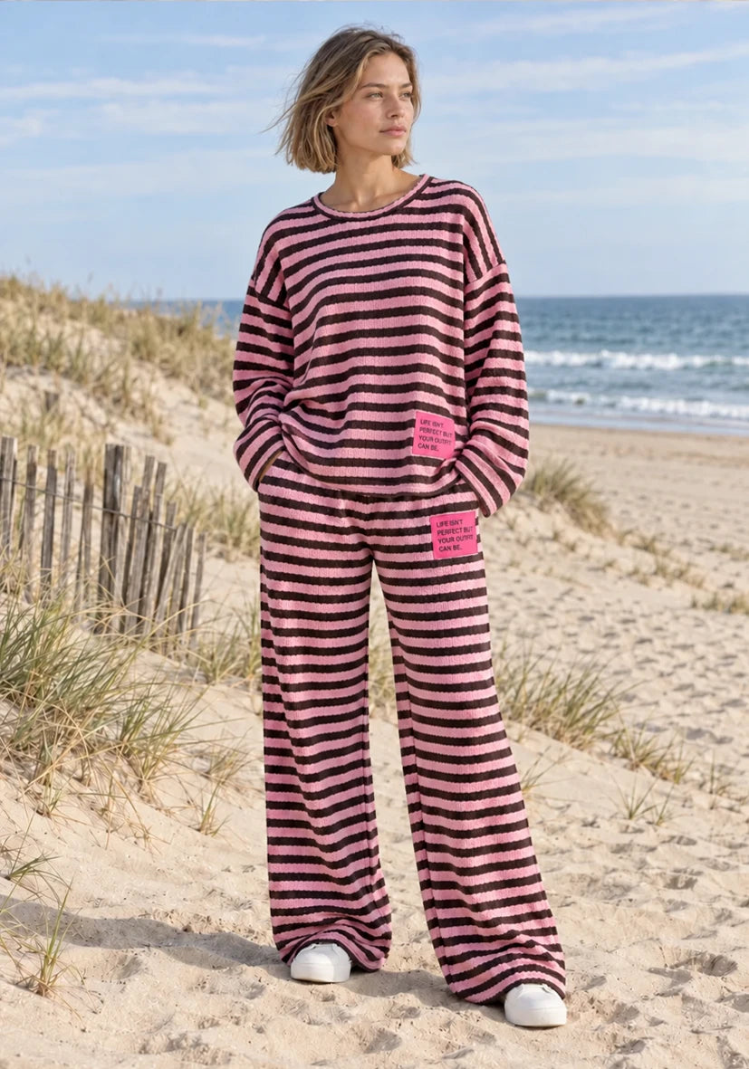 Knit Pants stripes - Braun/Rose