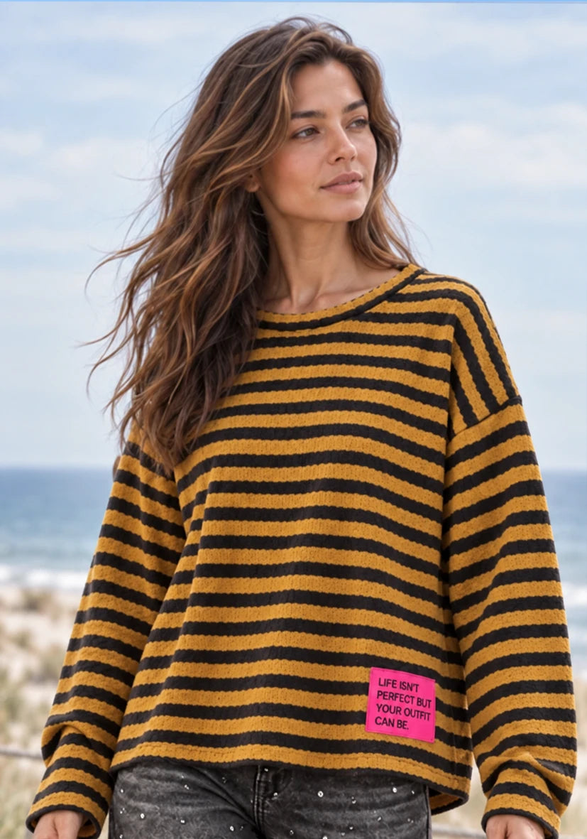Knit Sweater stripes - Pistachio/Brown