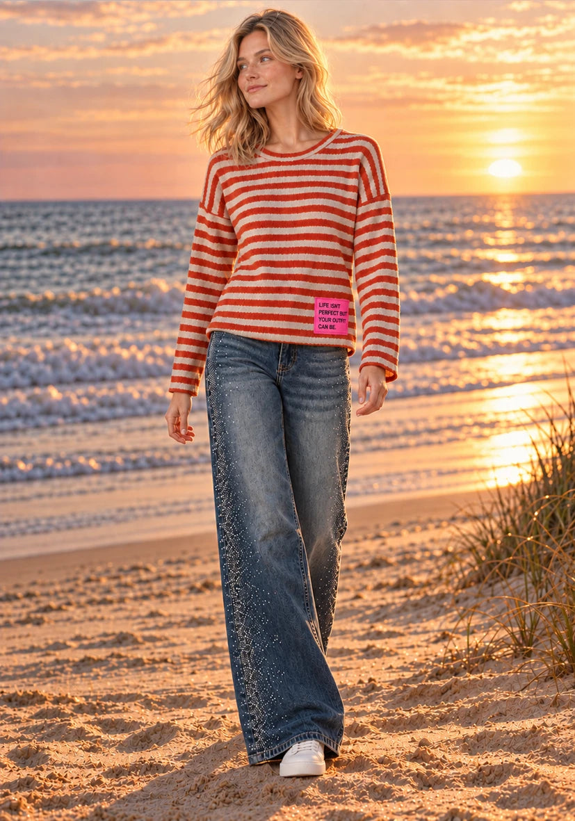 Knit Longsleeve stripes - Creme/taupe