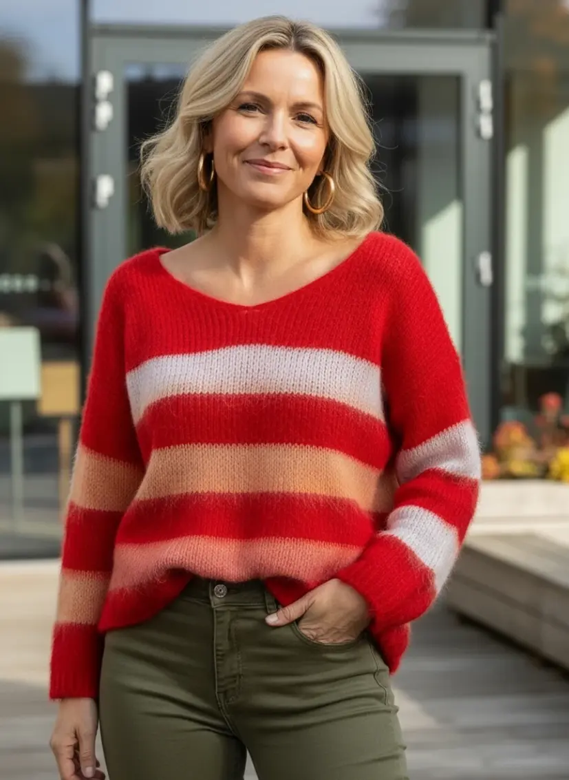 Pullover Multicolor Stripes – red