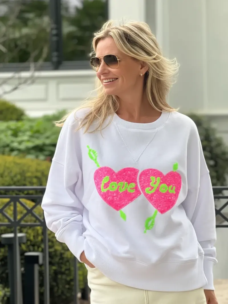 Roundneck Love Hurts Paillette - weiß