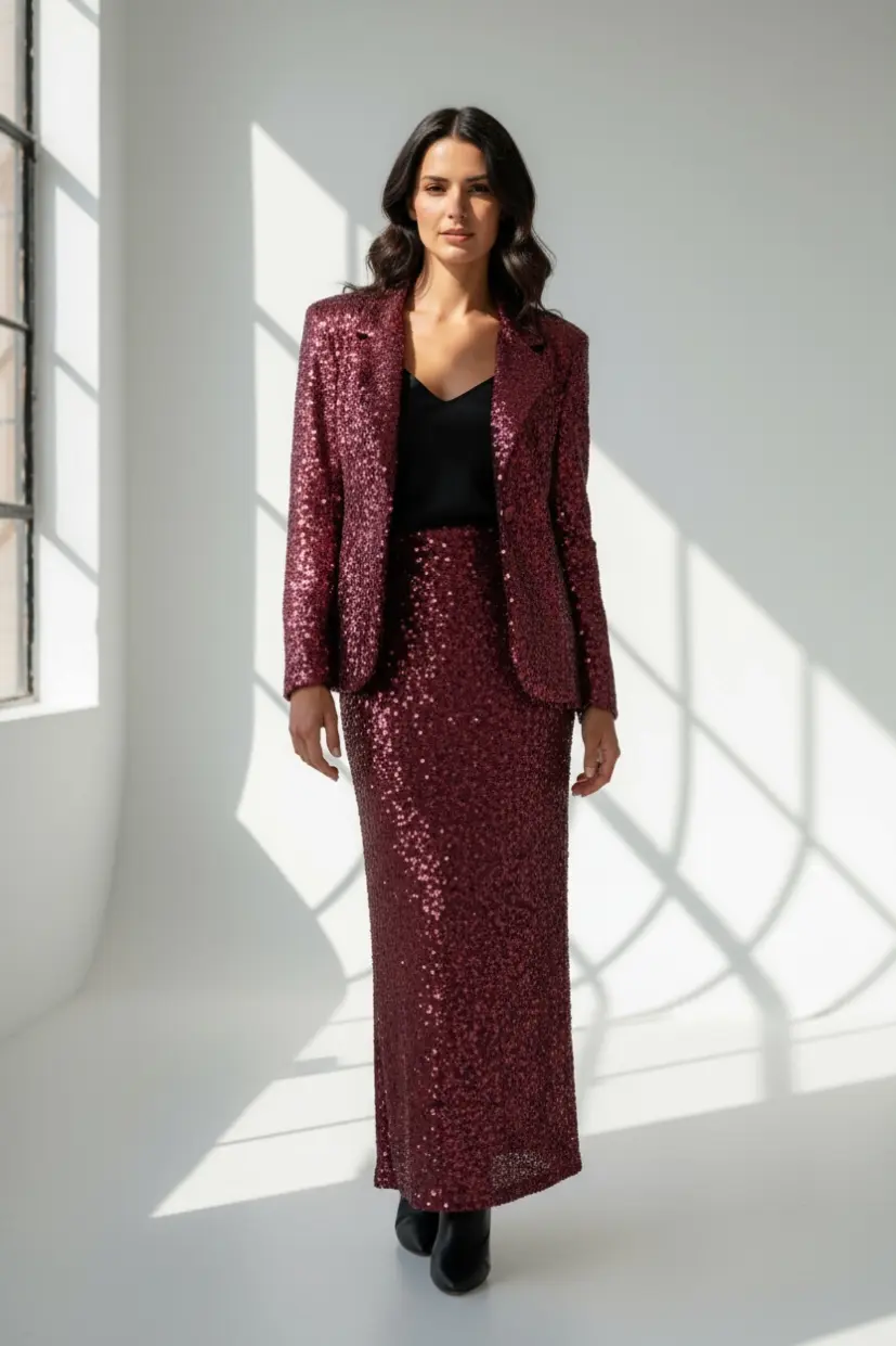 Bordeaux Sequin Blazer – burgundy