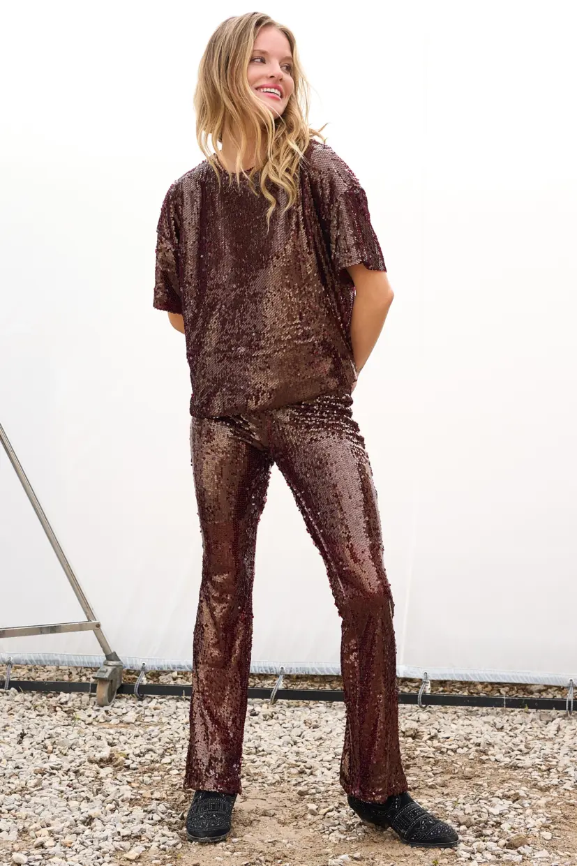 Burgundy Shine Pants Paillette