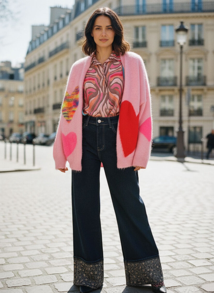 Cardigan V-Neck Hearts – dust rose