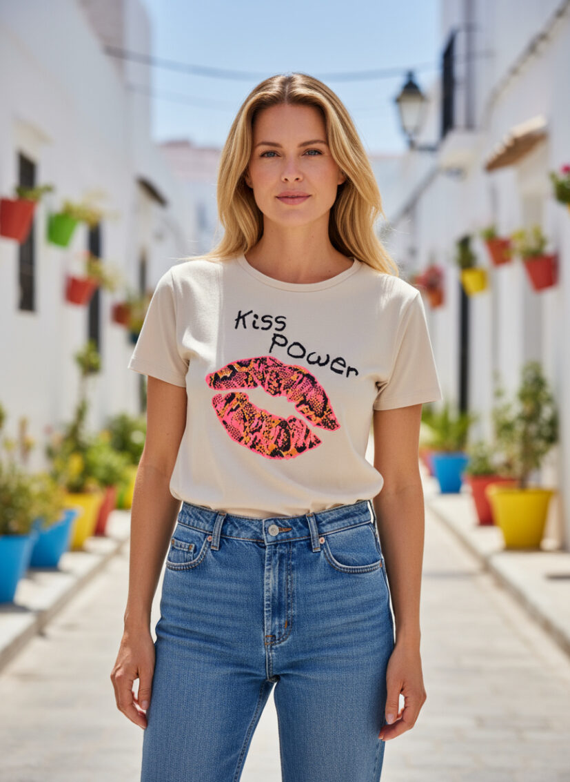T-Shirt Kiss Power – sand